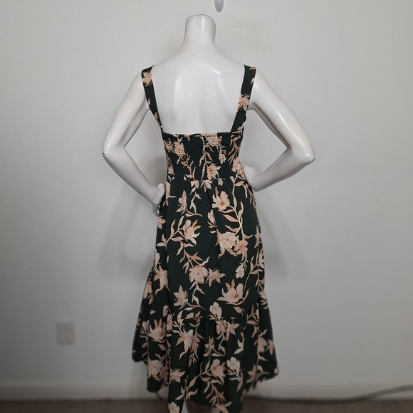 (NEW) Sweetheart Neck Green Dark Cottagecore Prairie Floral Tiered Midi Dress M - Picture 7 of 14